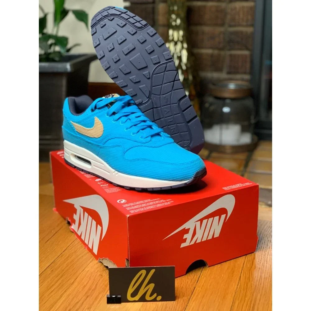 Size 9.5 Nike Air Max 1 PRM Corduroy “Baltic Blue” Athletic Sneakers FB8915-400 - Picture 7 of 8